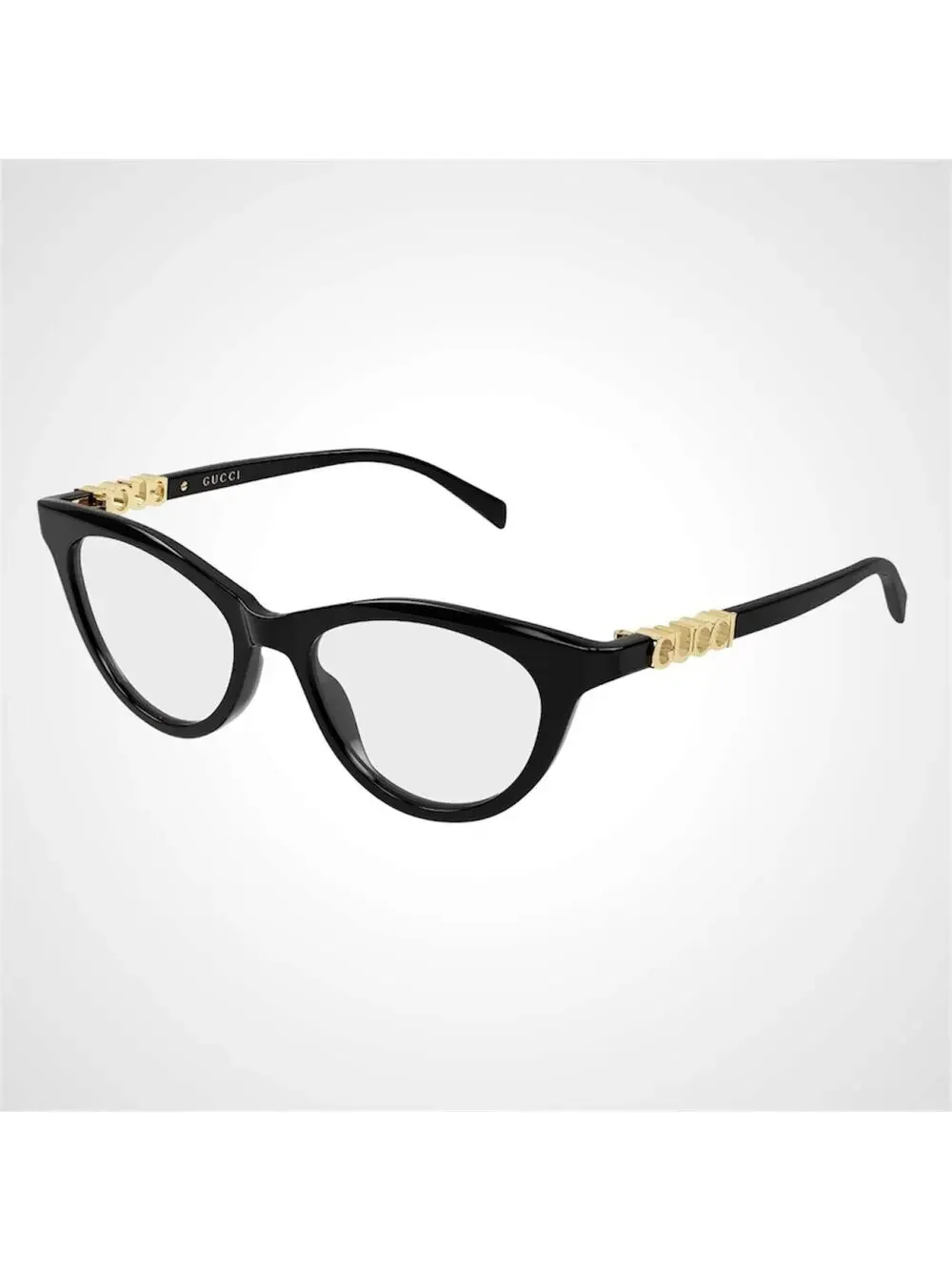 New GUCCI Eyeglasses Black 50mm Acetate Cat Eye Gold Cut Out Metal Logo Rx-able